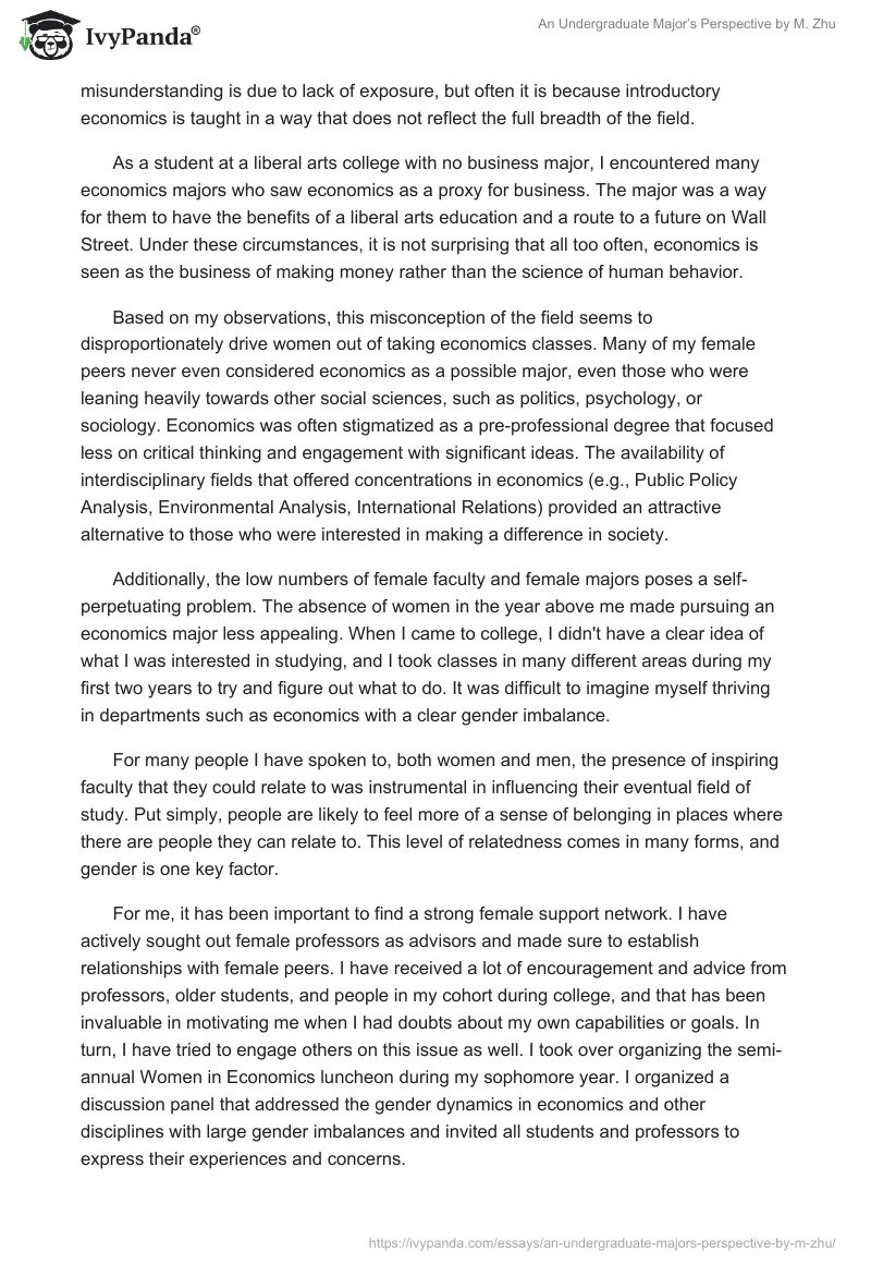 "An Undergraduate Major’s Perspective" by M. Zhu. Page 3