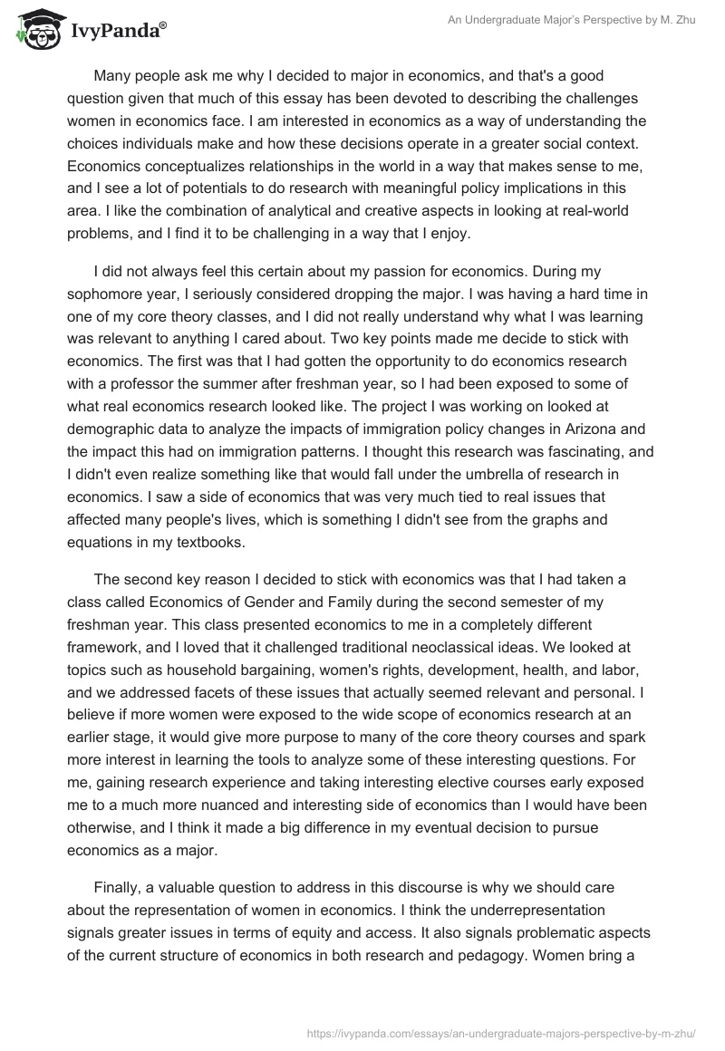 "An Undergraduate Major’s Perspective" by M. Zhu. Page 4