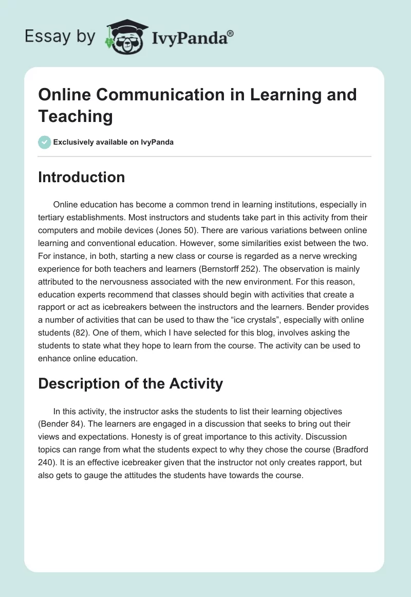 Online Communication in Learning and Teaching. Page 1