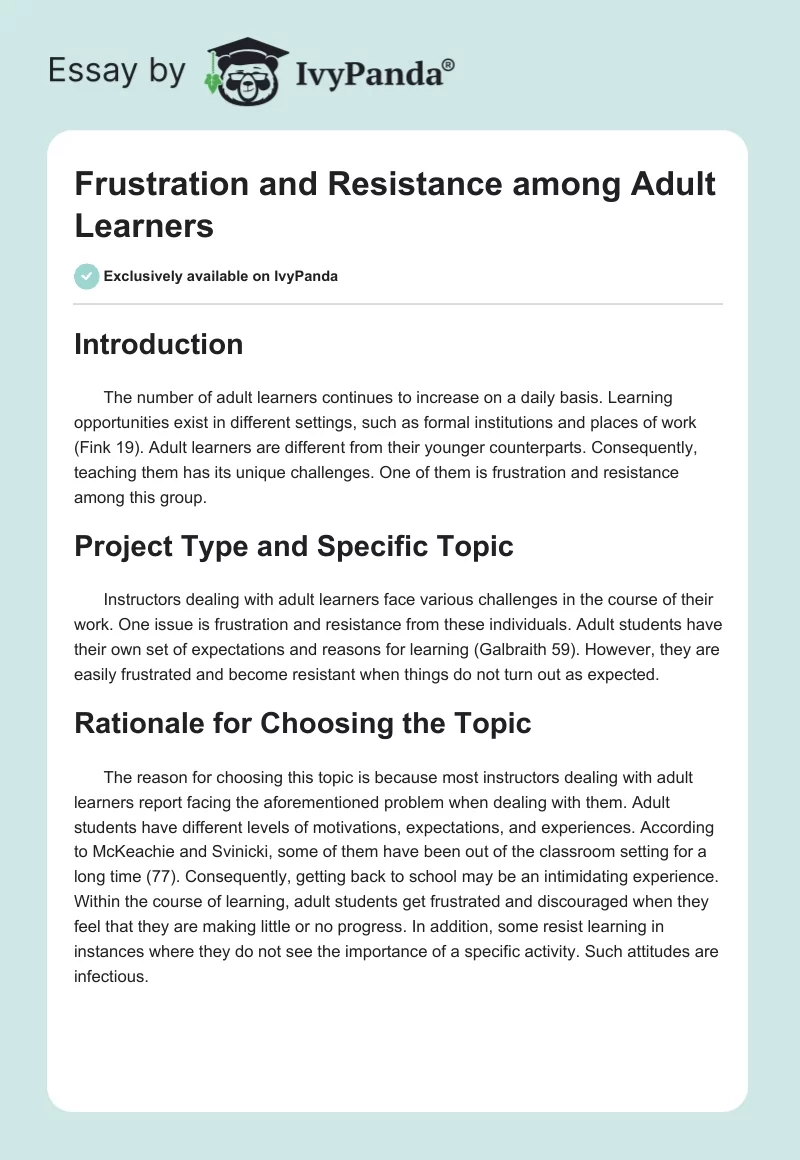 Frustration and Resistance among Adult Learners. Page 1