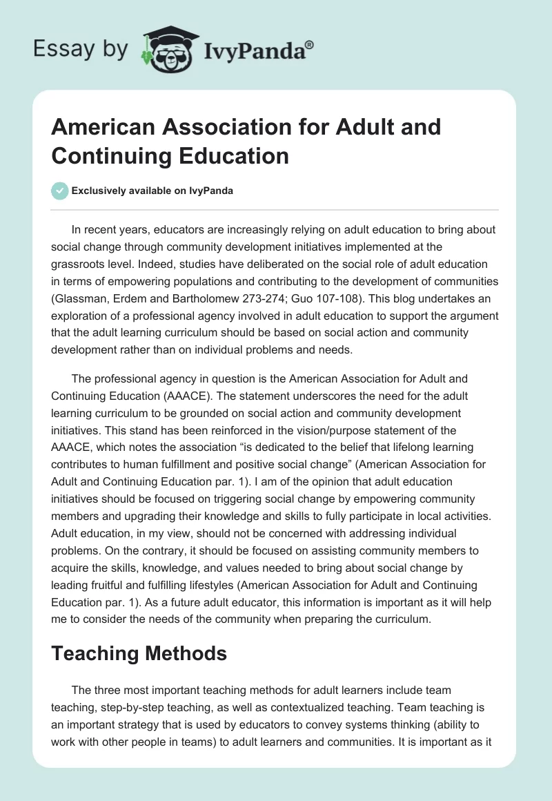 American Association for Adult and Continuing Education. Page 1
