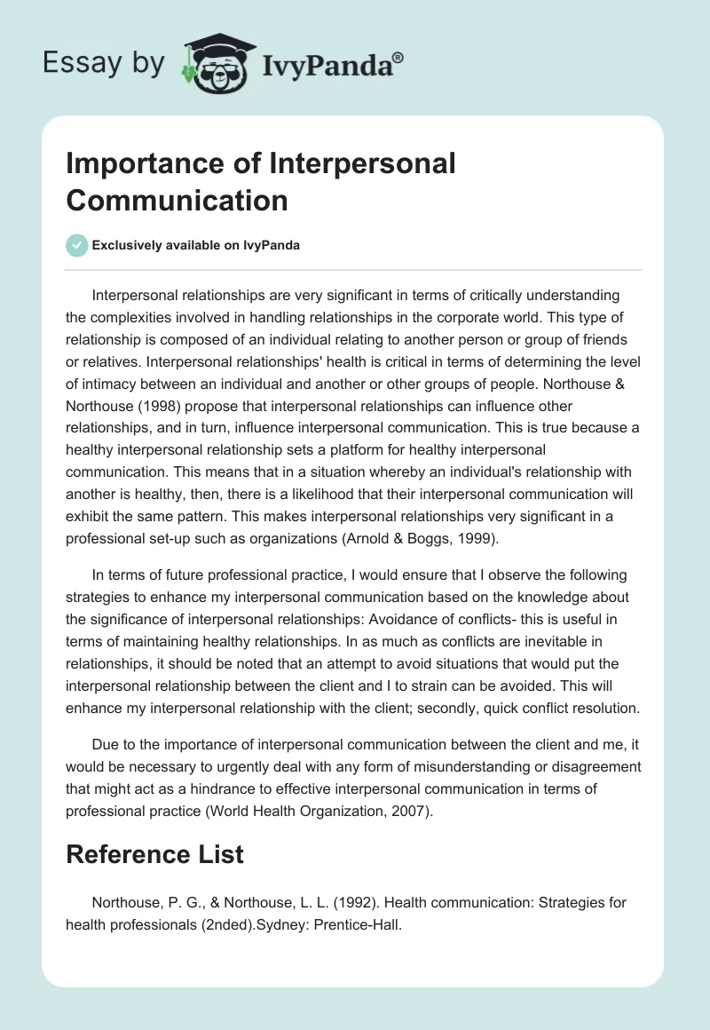 Importance of Interpersonal Communication. Page 1