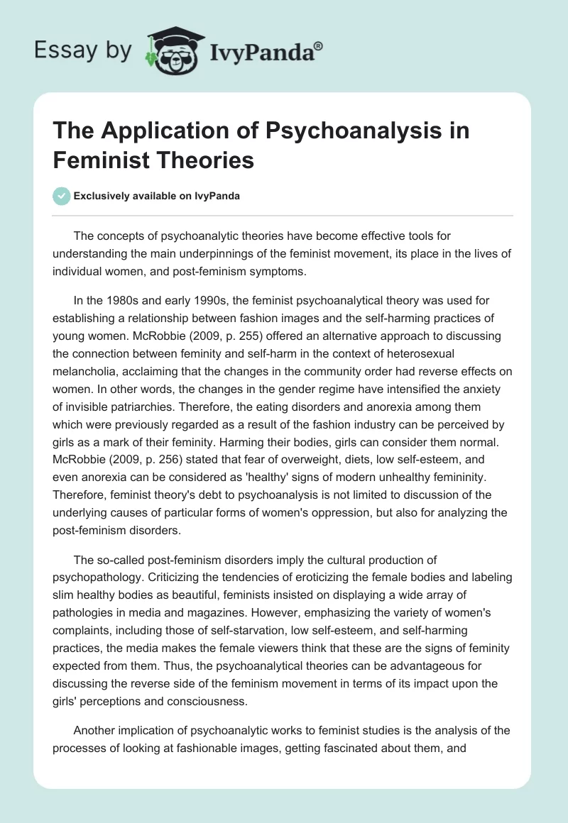 The Application of Psychoanalysis in Feminist Theories. Page 1