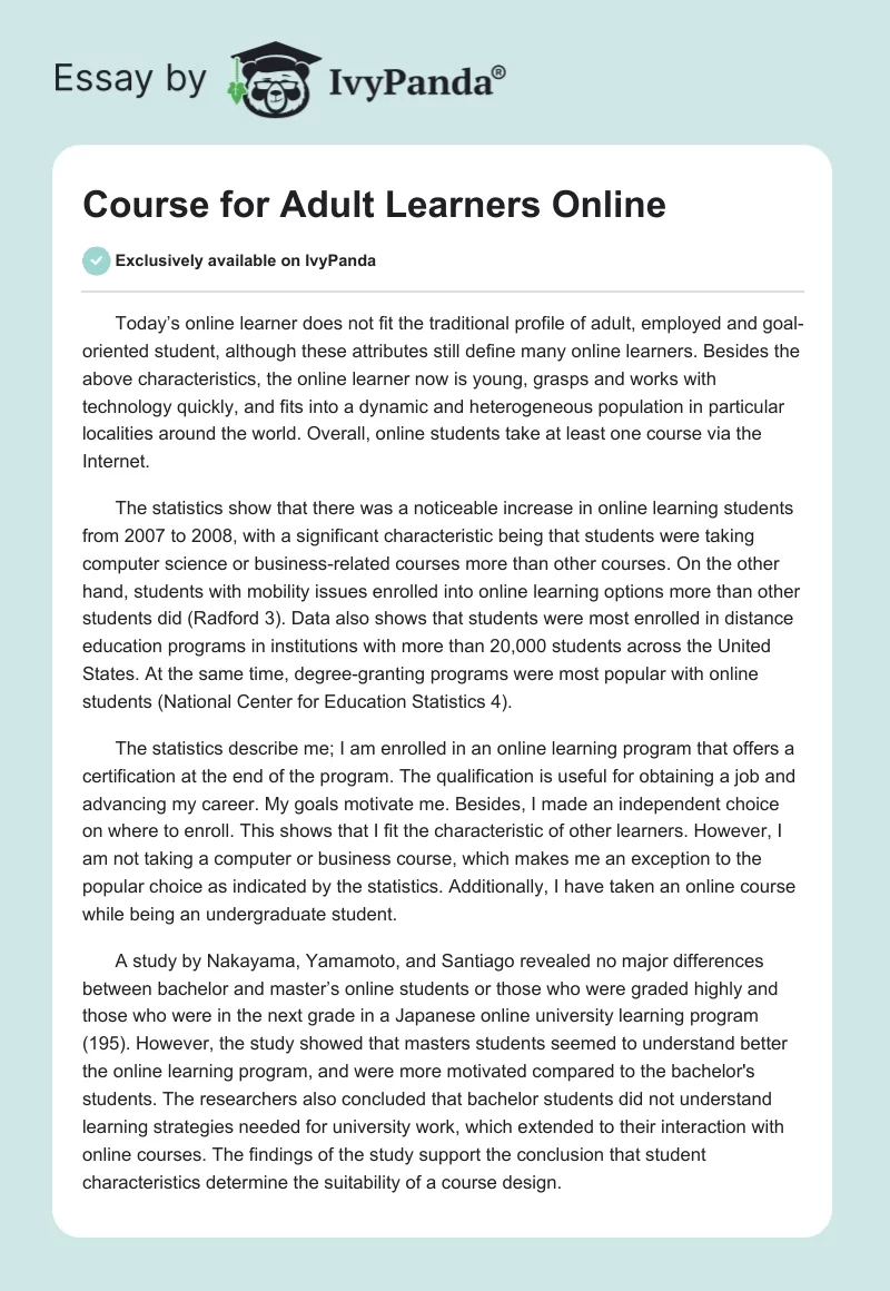 Course for Adult Learners Online. Page 1