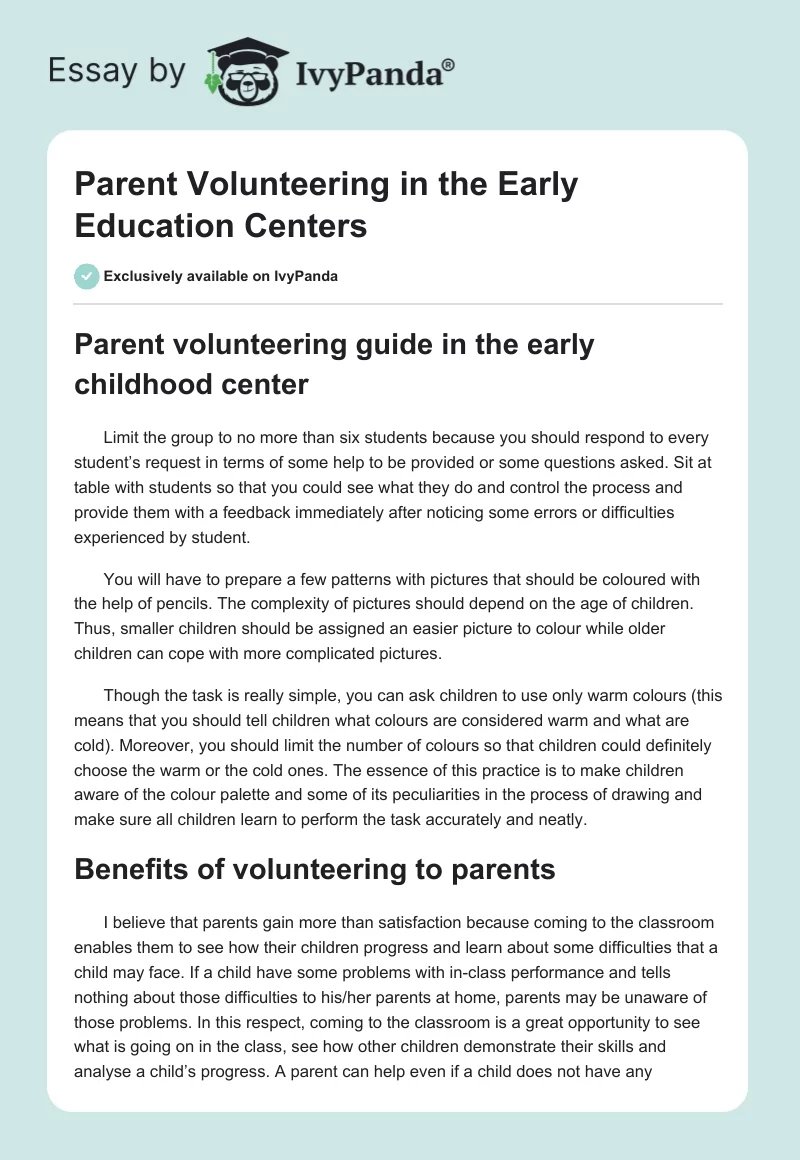 Parent Volunteering in the Early Education Centers. Page 1