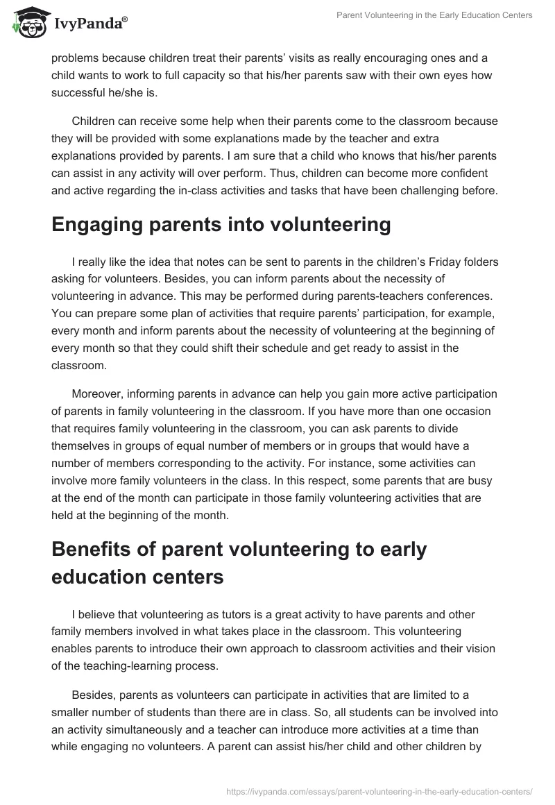 Parent Volunteering in the Early Education Centers. Page 2