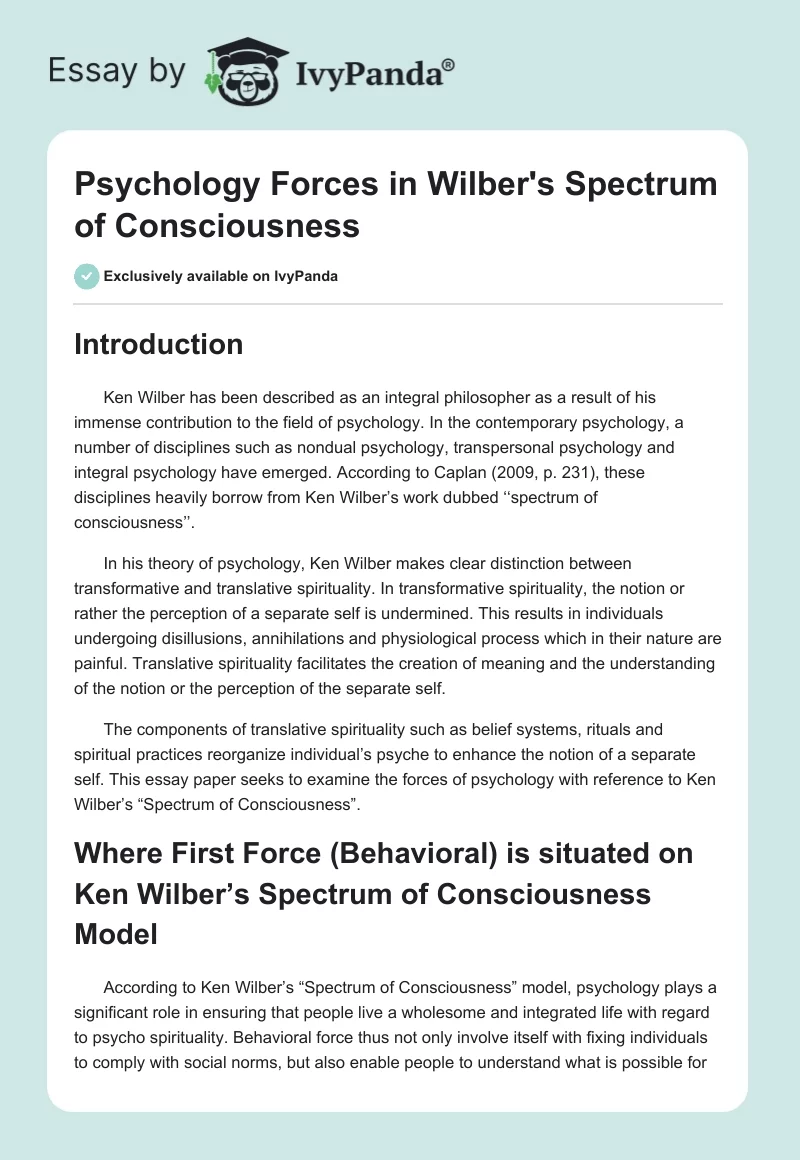 Psychology Forces in Wilber's "Spectrum of Consciousness". Page 1