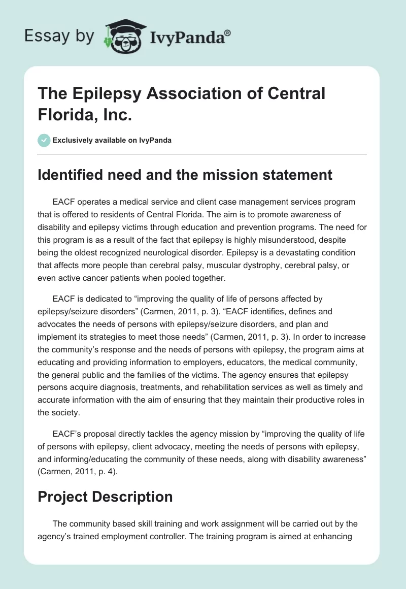 The Epilepsy Association of Central Florida, Inc.. Page 1