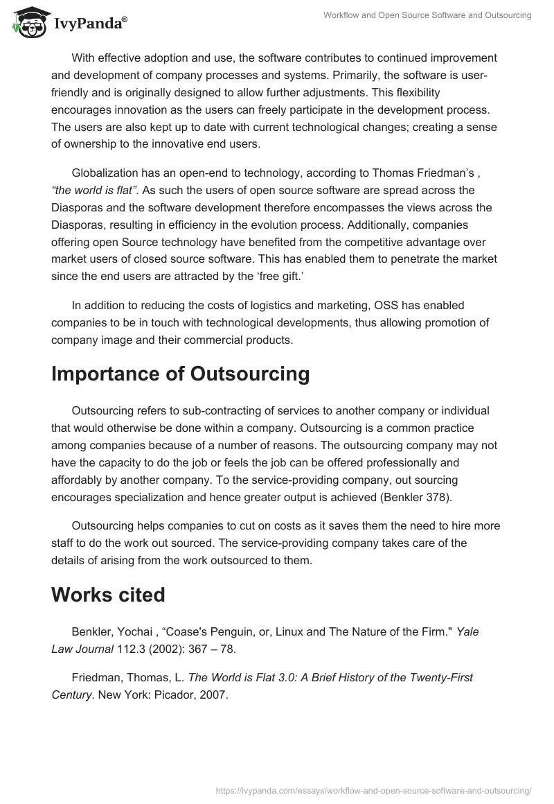 Workflow and Open Source Software and Outsourcing. Page 2