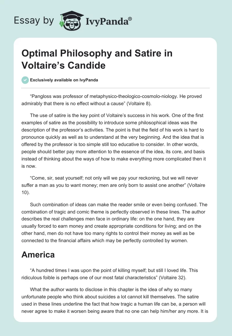 Optimal Philosophy and Satire in Voltaire’s Candide. Page 1