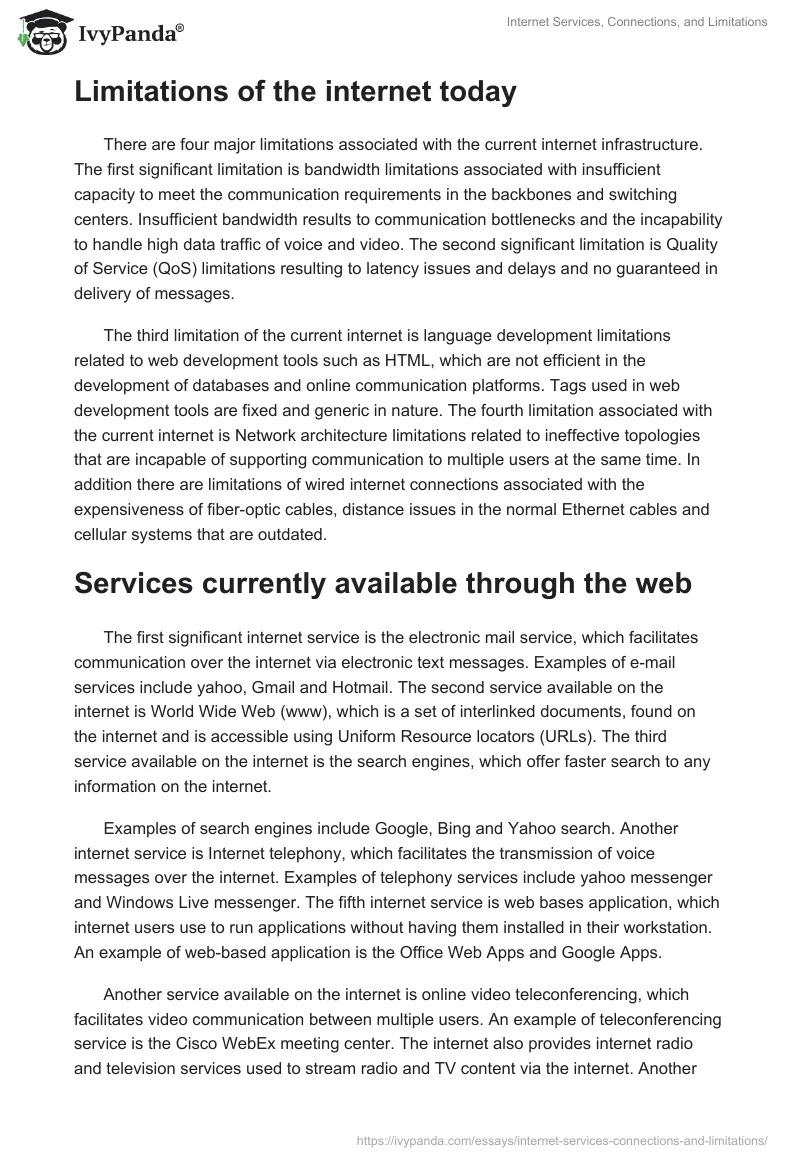 Internet Services, Connections, and Limitations. Page 2