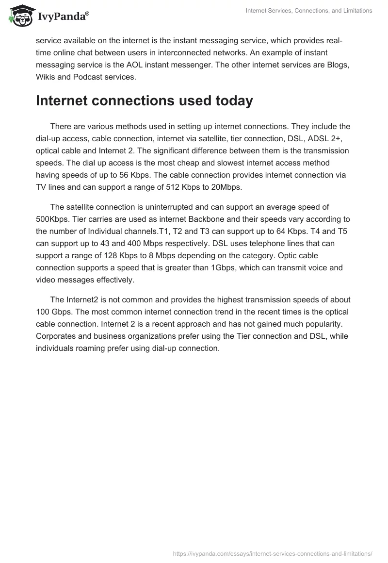 Internet Services, Connections, and Limitations. Page 3