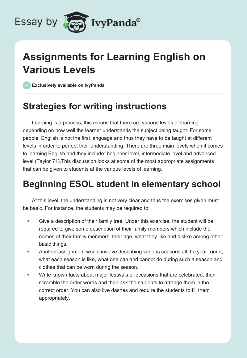 Assignments for Learning English on Various Levels. Page 1