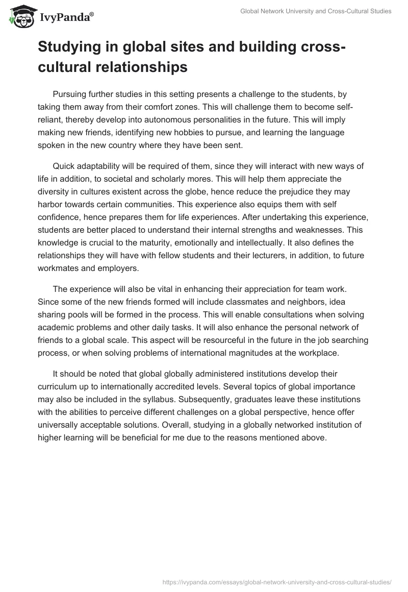 Global Network University and Cross-Cultural Studies. Page 2
