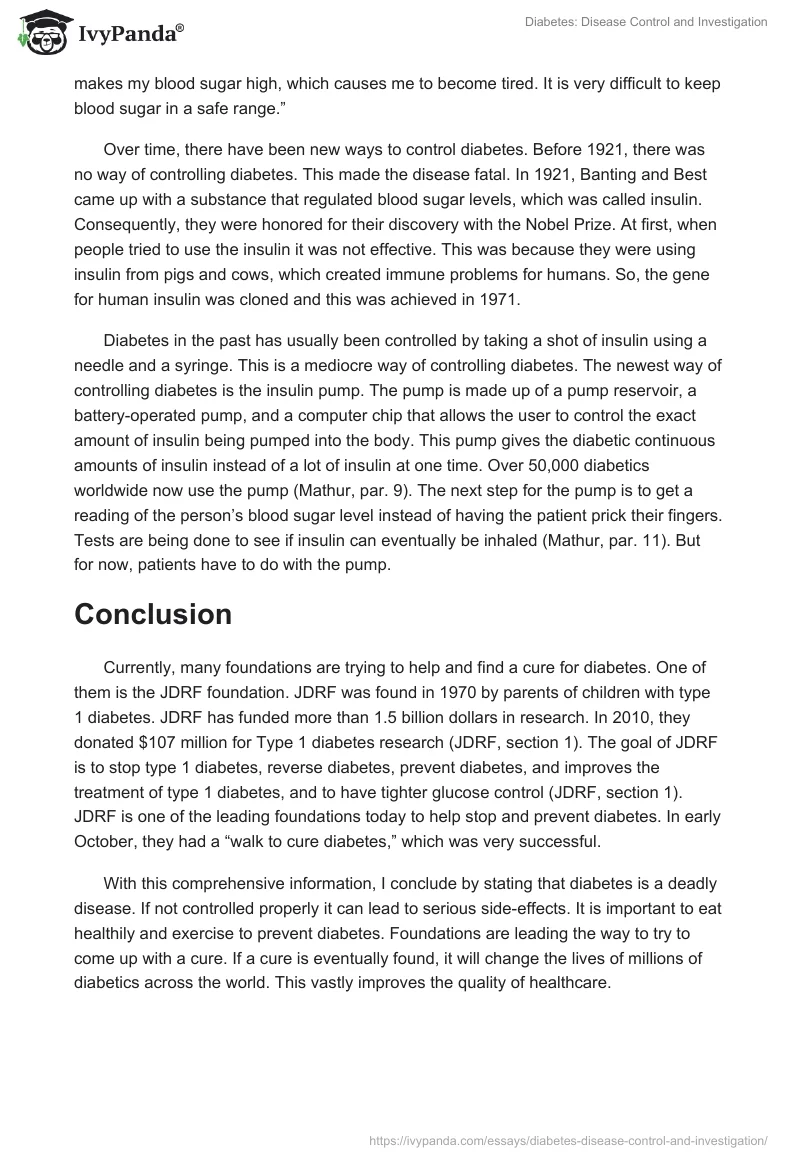 Diabetes: Disease Control and Investigation. Page 4