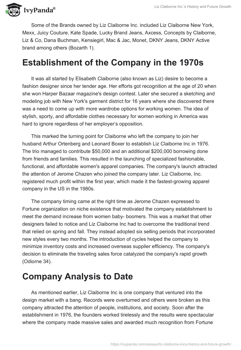 Liz Claiborne Inc.'s History and Future Growth. Page 2