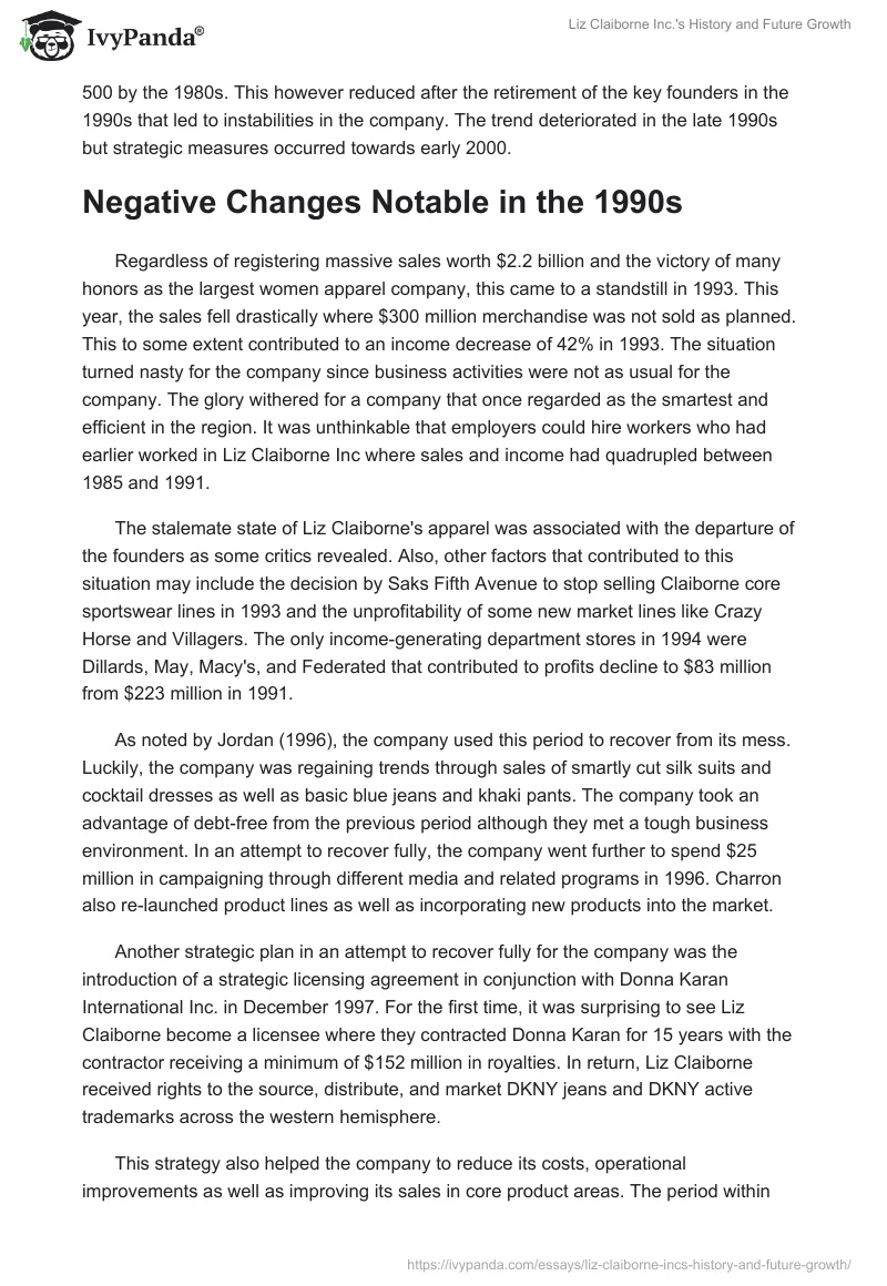 Liz Claiborne Inc.'s History and Future Growth. Page 3