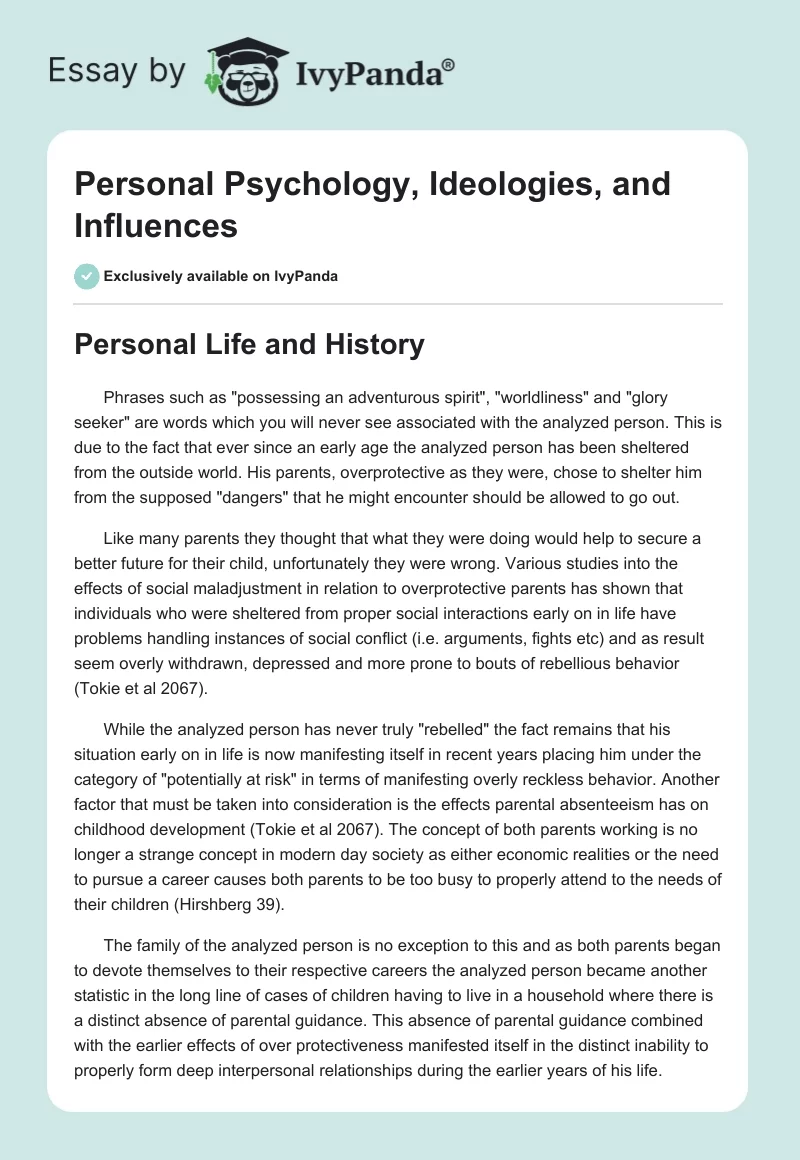 Personal Psychology, Ideologies, and Influences. Page 1