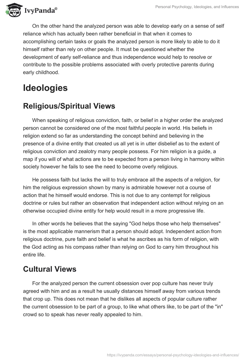 Personal Psychology, Ideologies, and Influences. Page 2