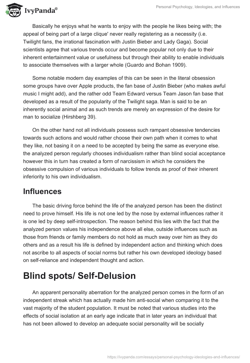 Personal Psychology, Ideologies, and Influences. Page 3