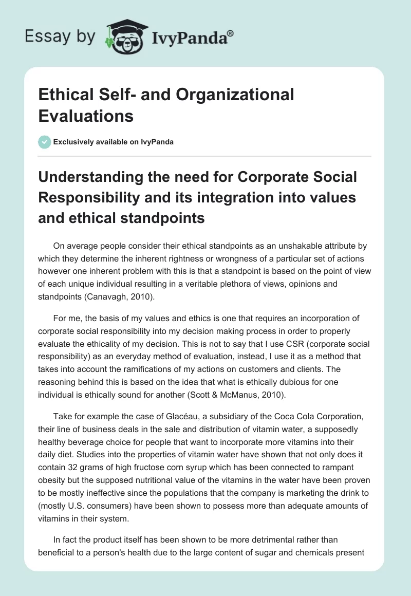 Ethical Self- and Organizational Evaluations. Page 1