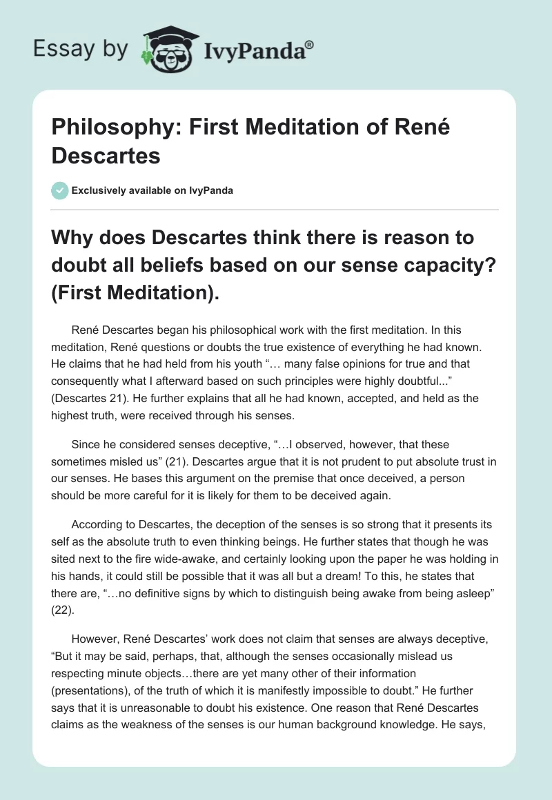 Philosophy: First Meditation of René Descartes. Page 1