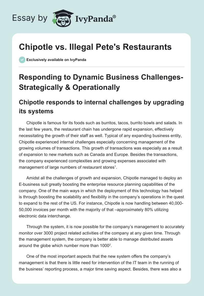 Chipotle vs. Illegal Pete's Restaurants. Page 1