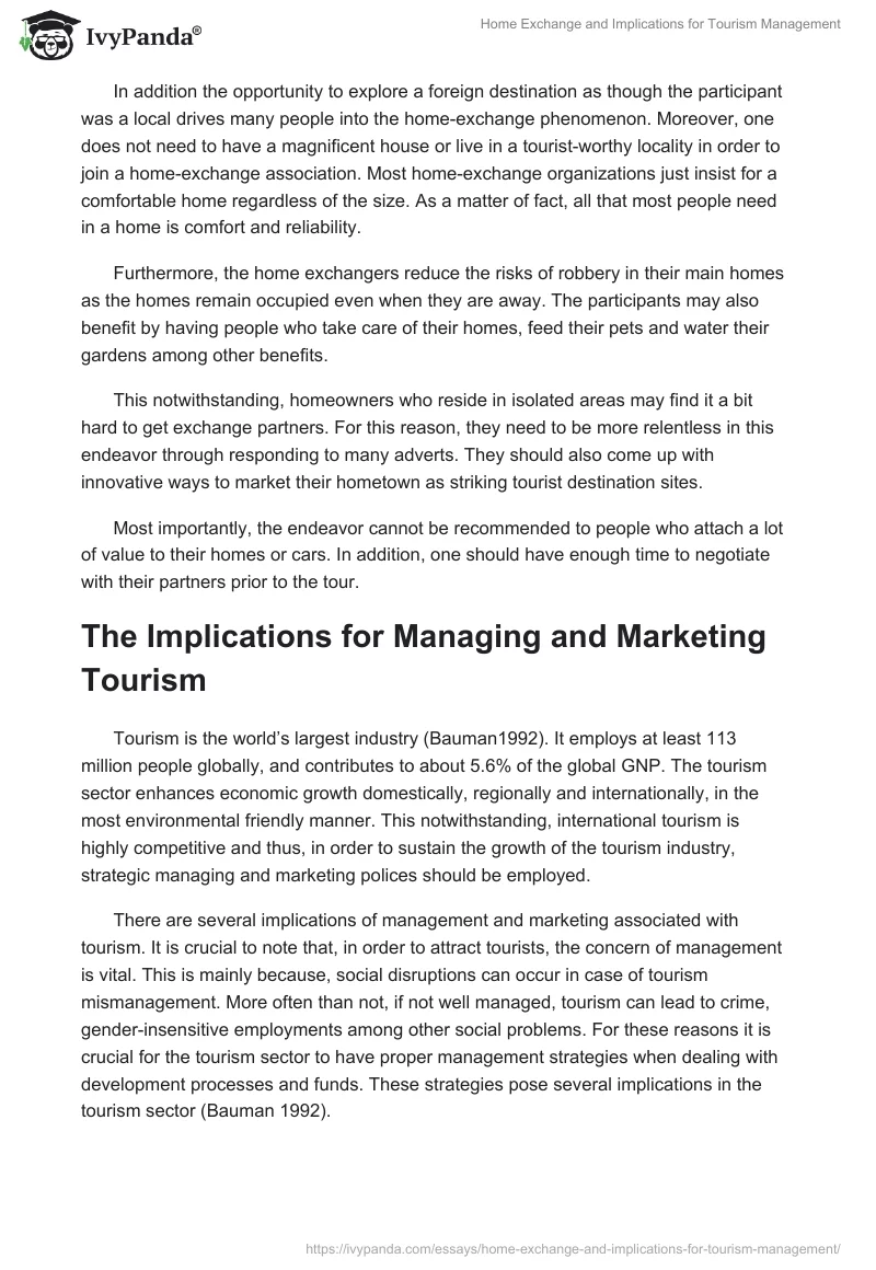 Home Exchange and Implications for Tourism Management. Page 3
