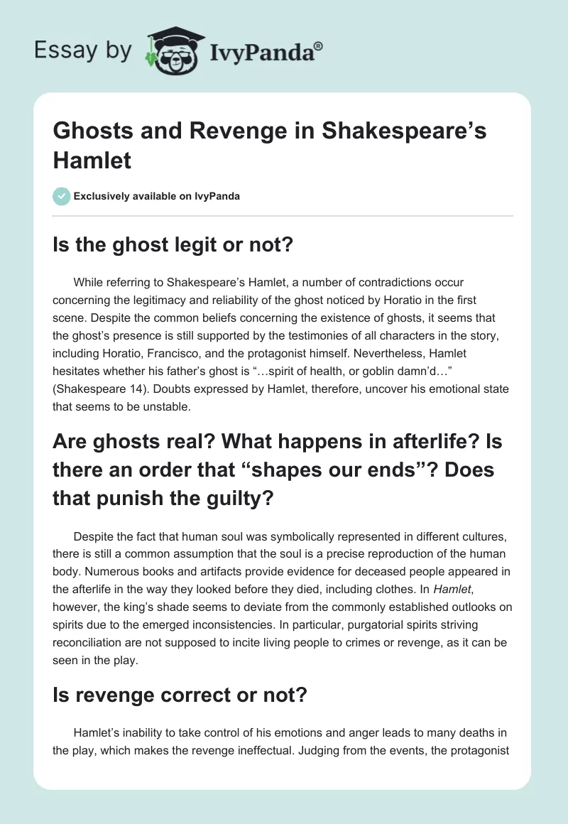 Ghosts and Revenge in Shakespeare’s Hamlet. Page 1
