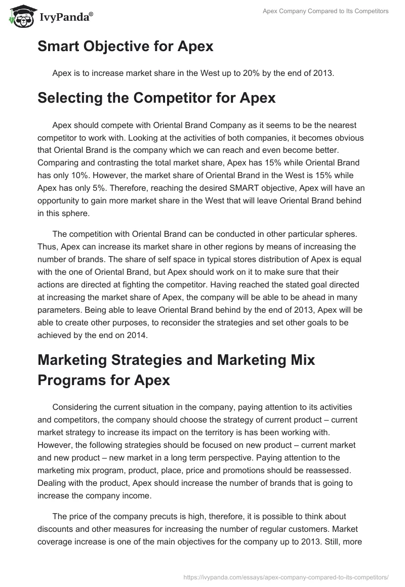 Apex Company Compared to Its Competitors. Page 2