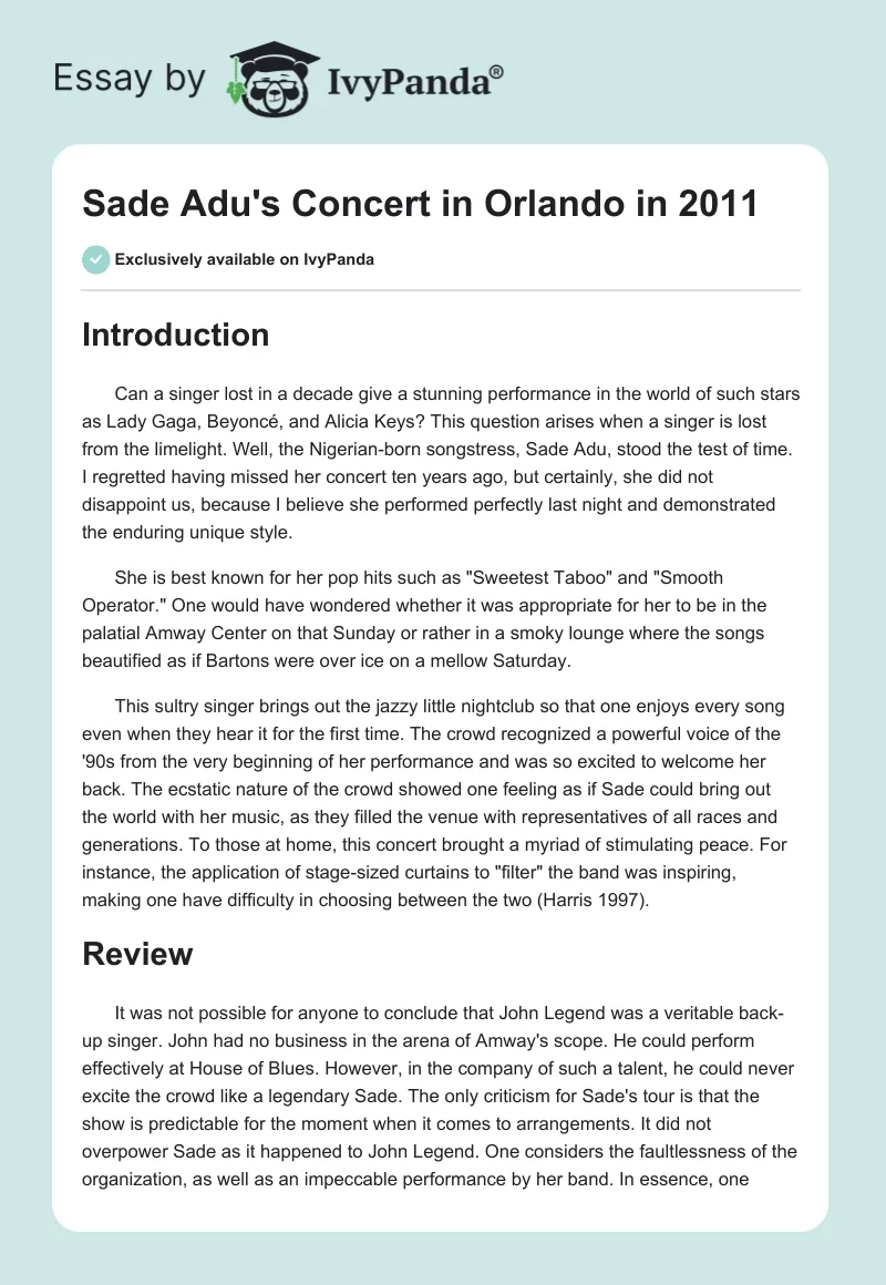 Sade Adu's Concert in Orlando in 2011. Page 1