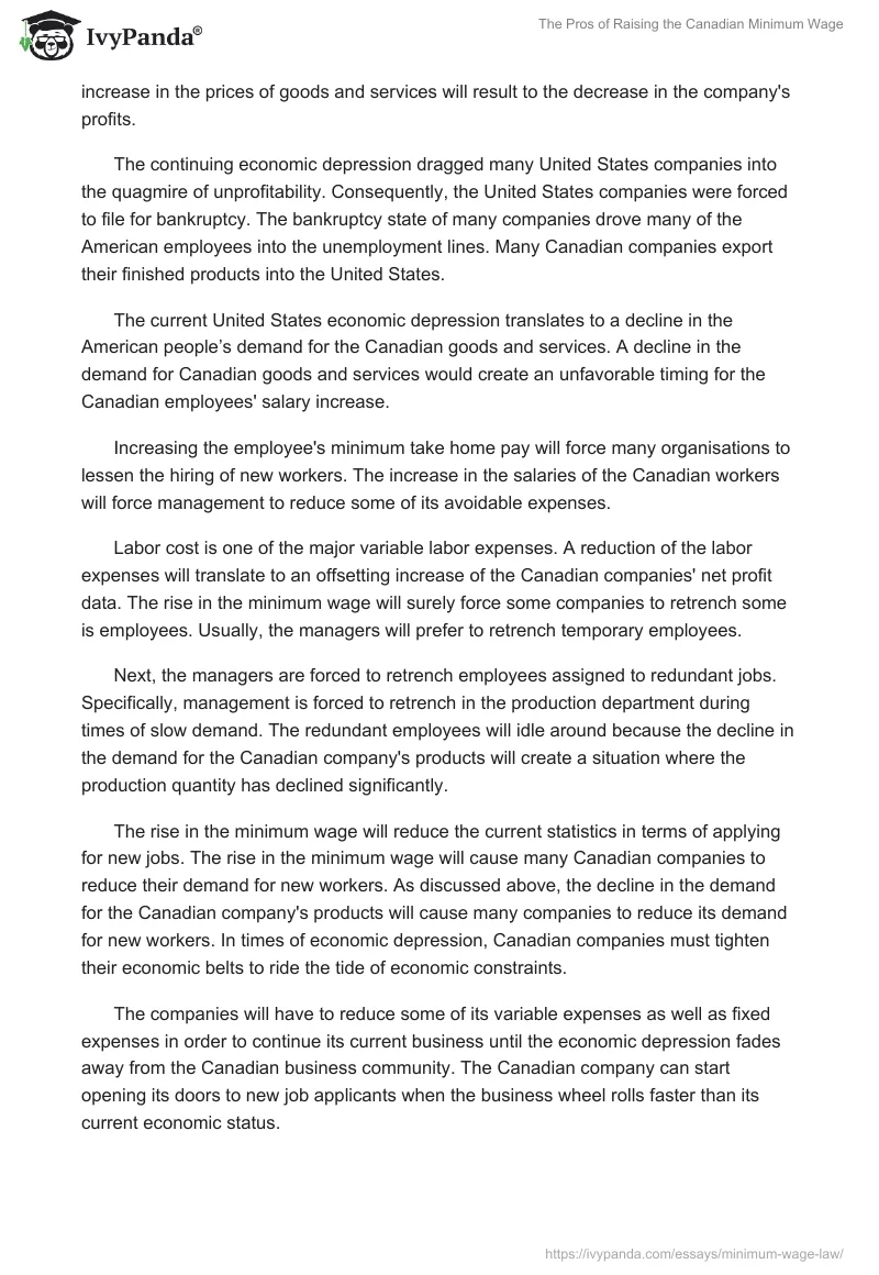 The Pros of Raising the Canadian Minimum Wage. Page 2