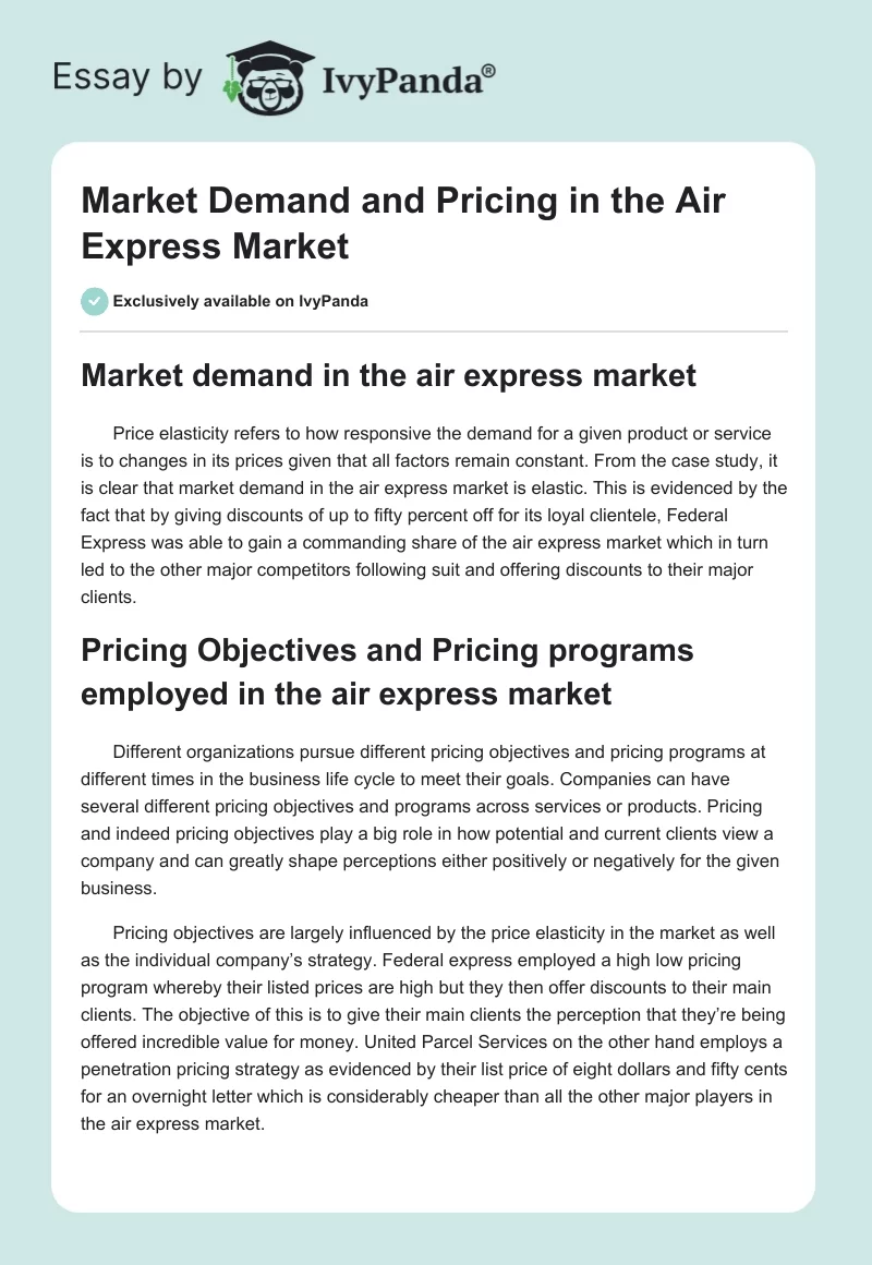 Market Demand and Pricing in the Air Express Market. Page 1