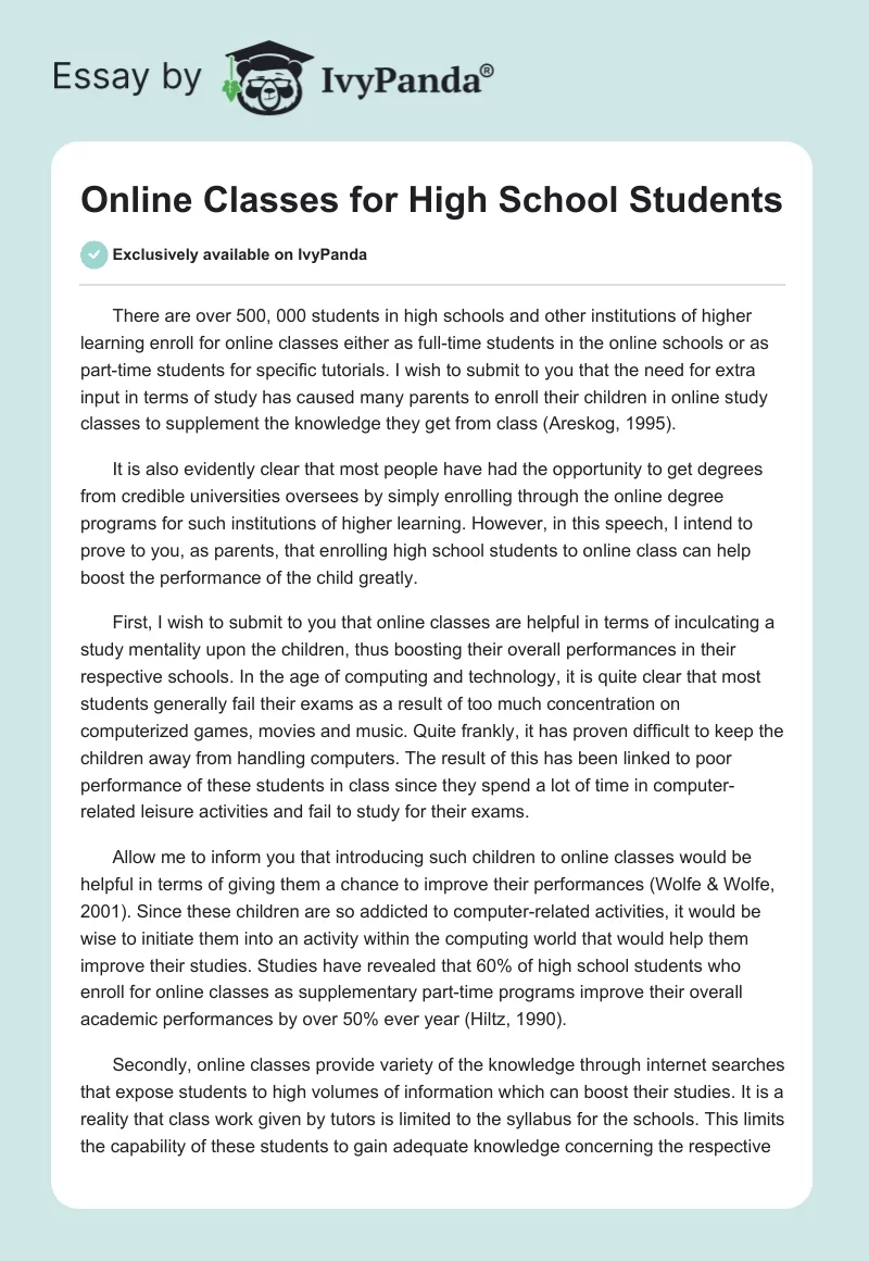 Online Classes for High School Students. Page 1