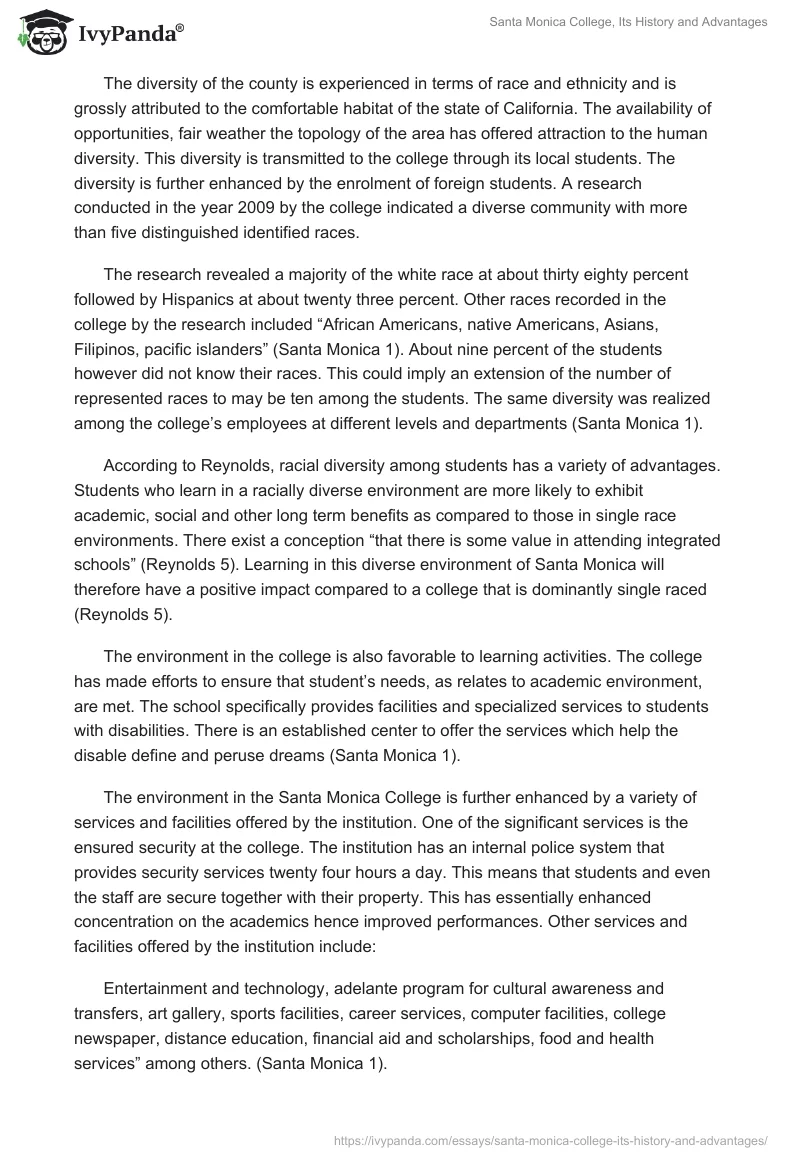 Santa Monica College, Its History and Advantages. Page 2