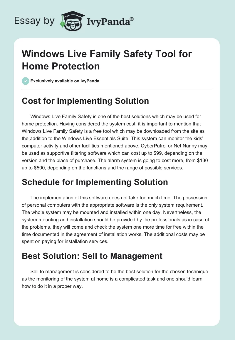 Windows Live Family Safety Tool for Home Protection. Page 1