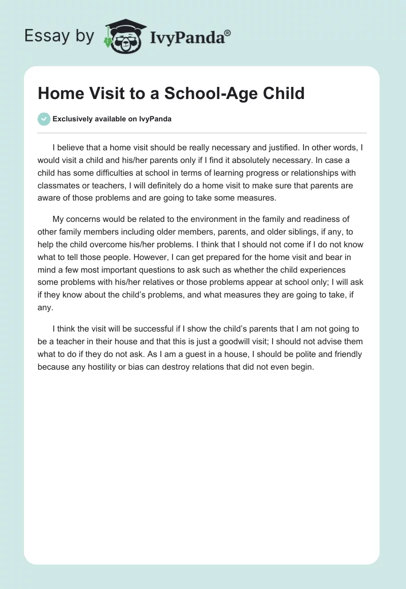 Home Visit to a School-Age Child. Page 1
