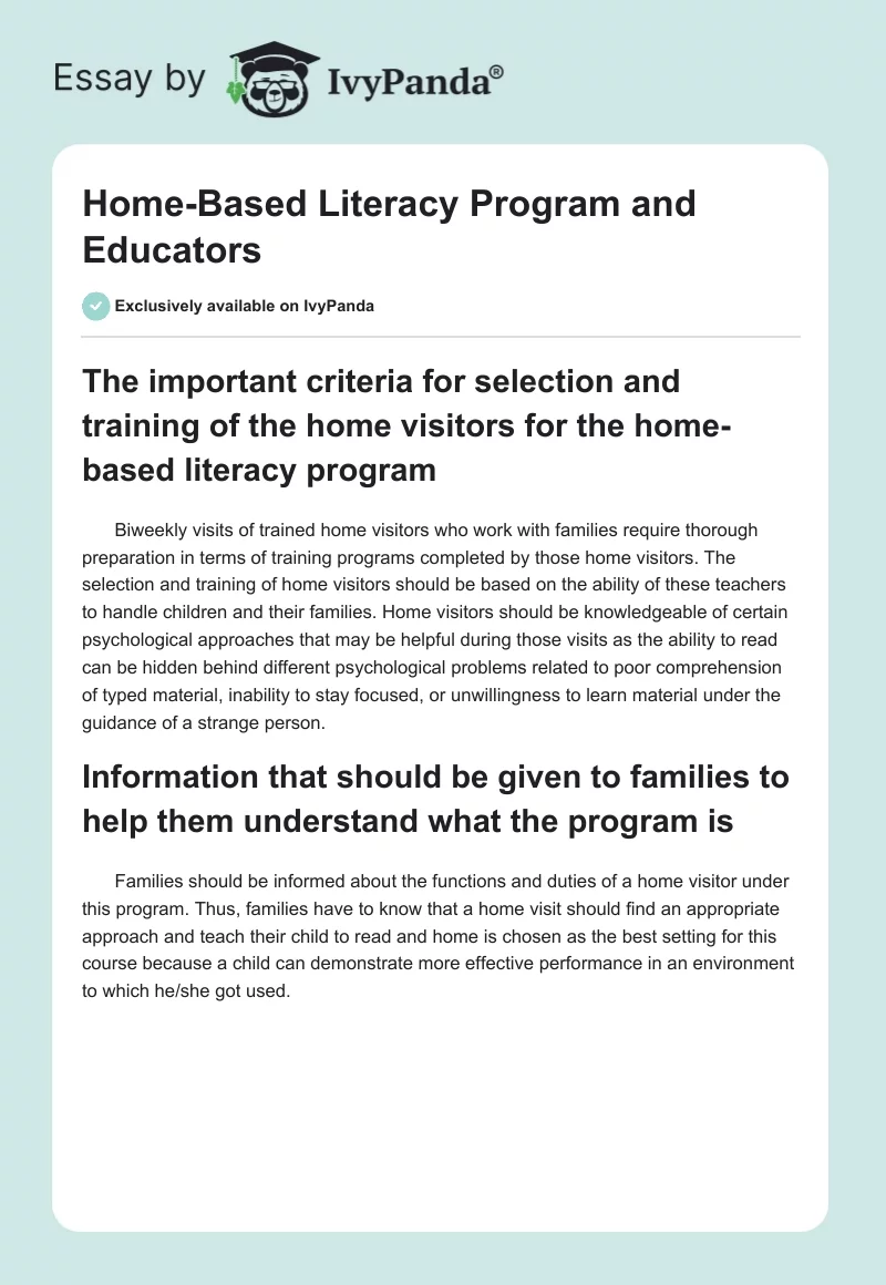 Home-Based Literacy Program and Educators. Page 1