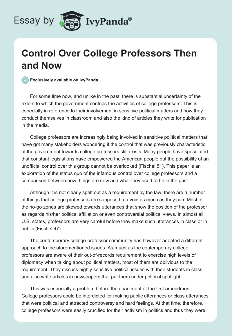 Control Over College Professors Then and Now. Page 1