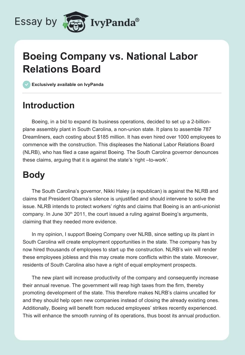Boeing Company vs. National Labor Relations Board. Page 1