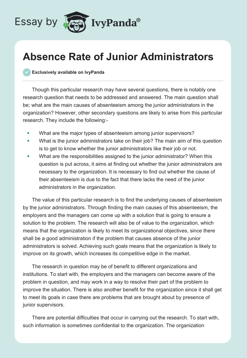 Absence Rate of Junior Administrators. Page 1