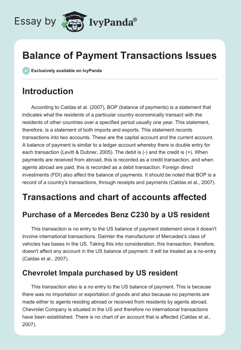 Balance of Payment Transactions Issues. Page 1