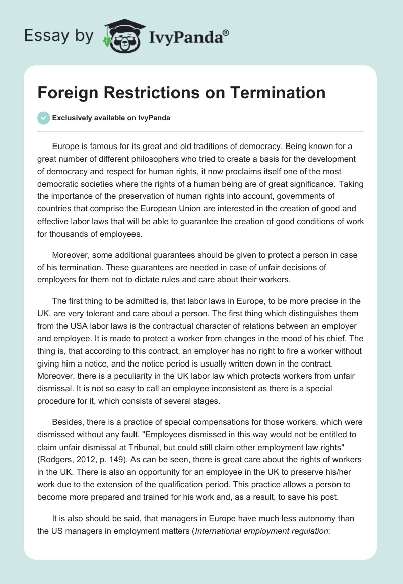 Foreign Restrictions on Termination. Page 1