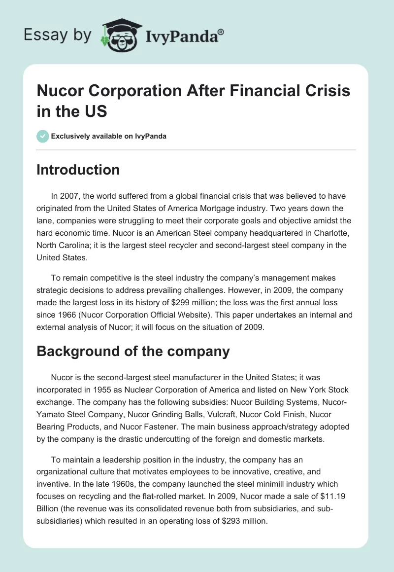 Nucor Corporation After Financial Crisis in the US. Page 1