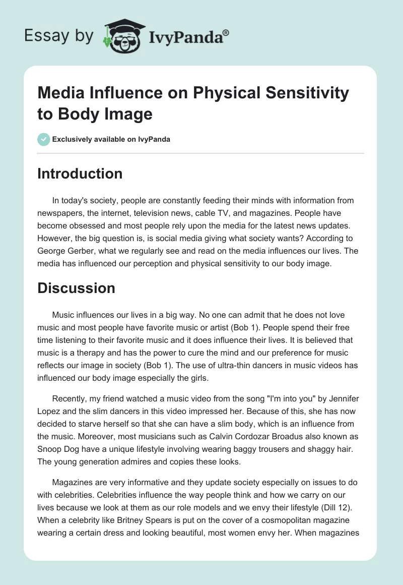 Media Influence on Physical Sensitivity to Body Image. Page 1