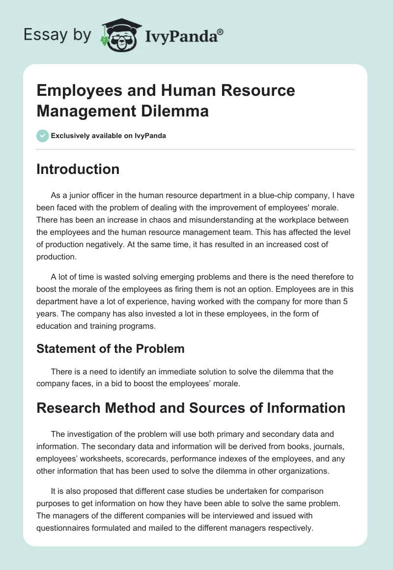 Employees and Human Resource Management Dilemma. Page 1