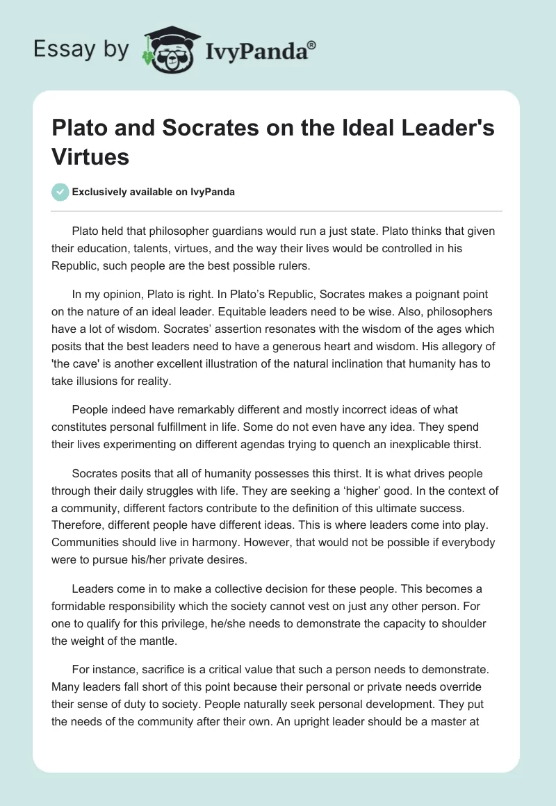 Plato and Socrates on the Ideal Leader's Virtues. Page 1