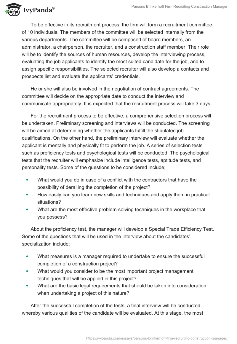 Parsons Brinkerhoff Firm Recruiting Construction Manager. Page 2