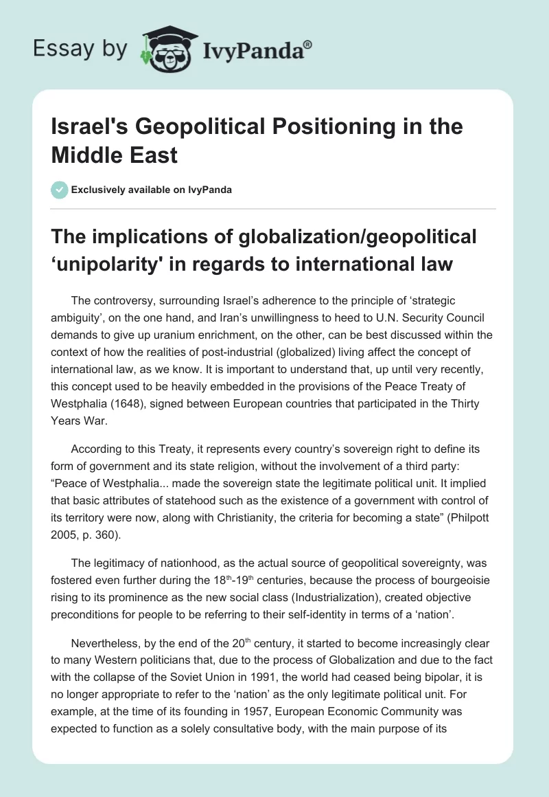 Israel's Geopolitical Positioning in the Middle East. Page 1