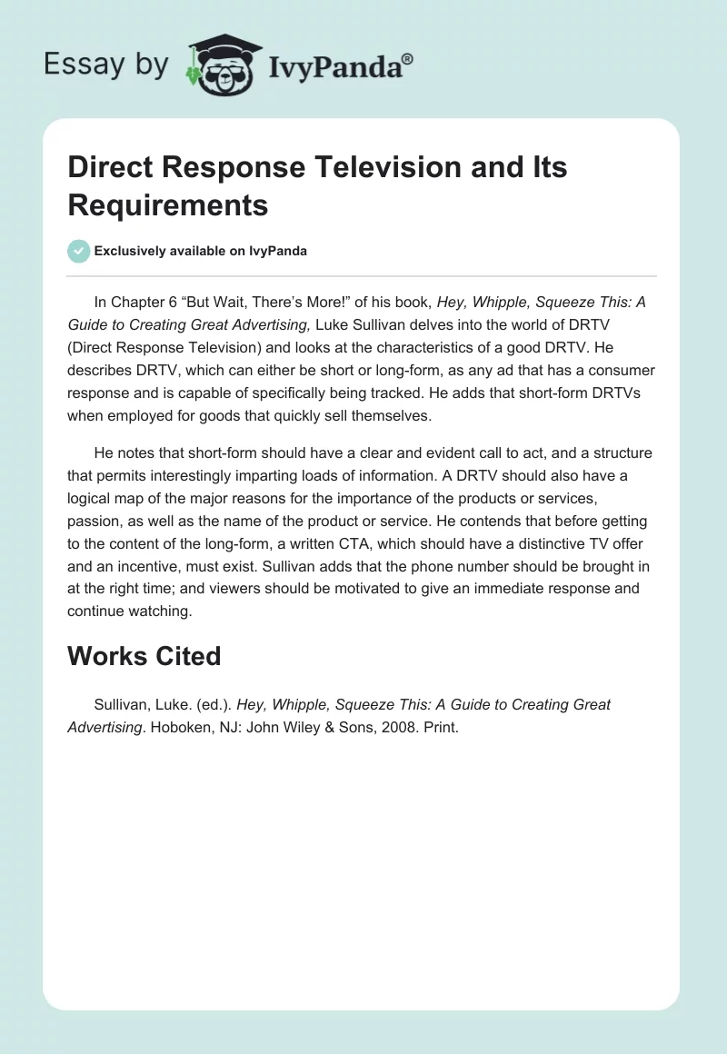 Direct Response Television and Its Requirements. Page 1